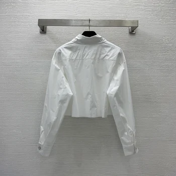 2023 Белые Рубашки для женщин на каждый день, сексуальные укороченные блузки с карманами, Топы, повседневная однотонная простая женская одежда для девочек