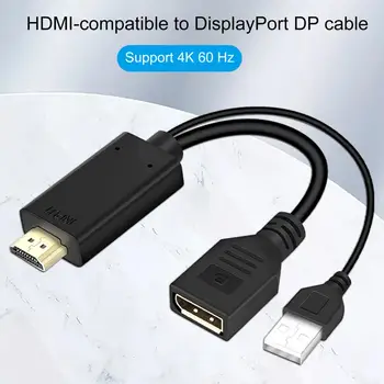 Портативный кабель-адаптер из ПВХ 4K 60Hz, совместимый с HDMI и DisplayPort, Конвертер для настольного компьютера